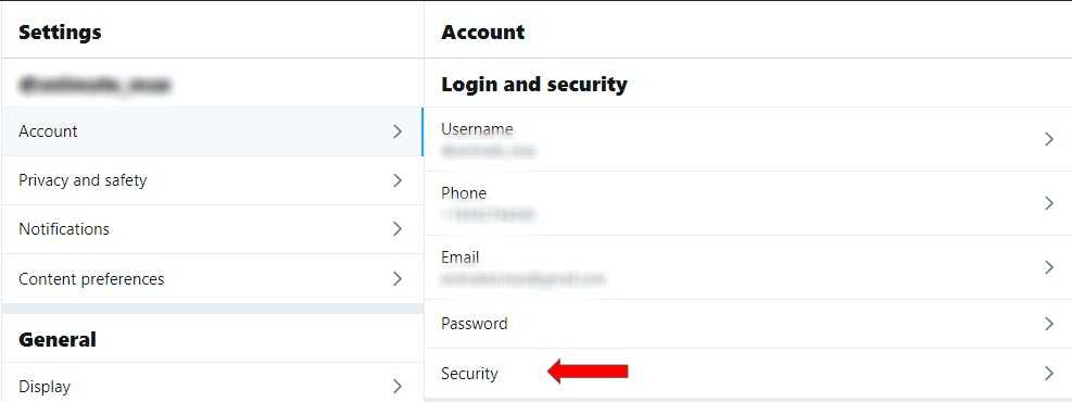Screenshot showing security settings in a Twitter account.