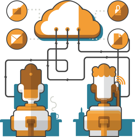 Illustration showing a concept of an office network setup