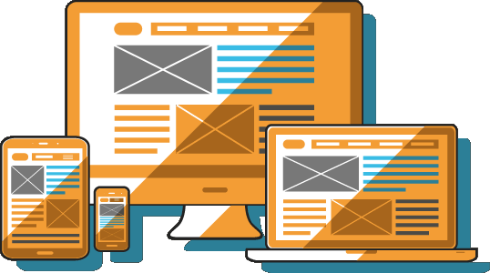 Illustration of a website layout shown on several device sizes