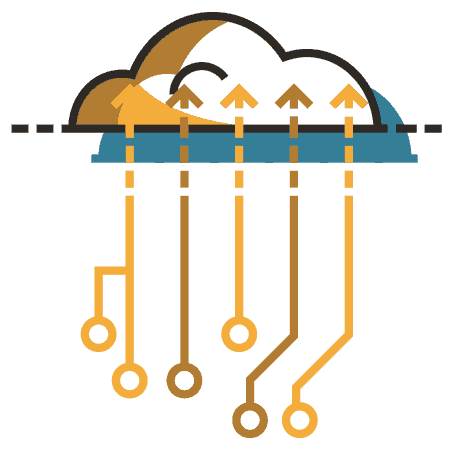 Illustration of data being backed up into a cloud