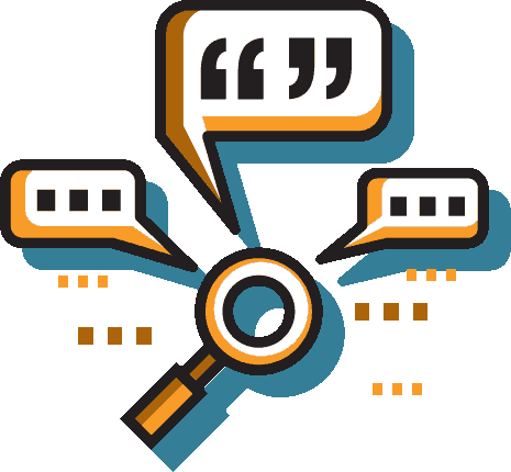 Illustration of a magnifying glass and speech bubbles