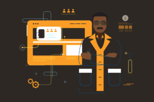 An illustration of a man next to PHI data, representing Austin HIPAA compliance.