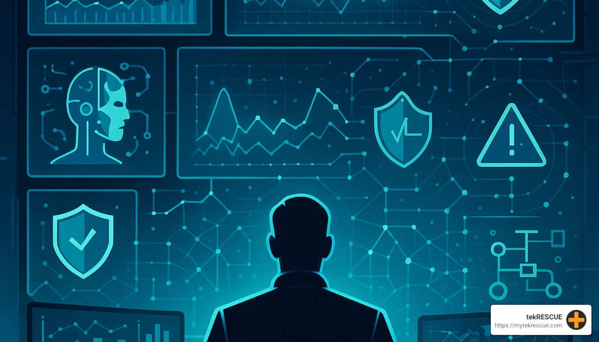 Future of AI cybersecurity showing predictive analytics and autonomous defense systems - ai cyber threat prevention