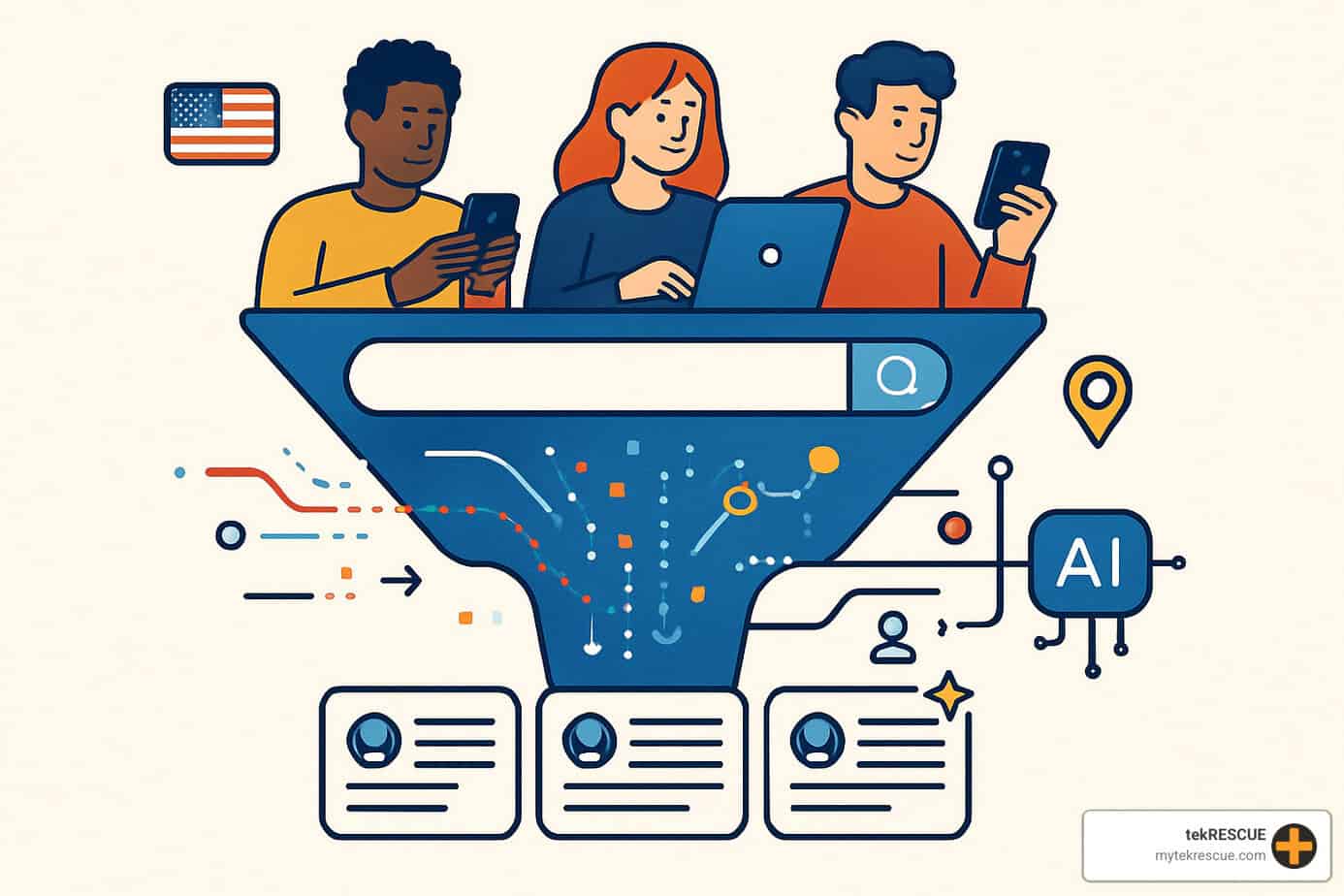 Future search funnel showing personalized AI responses - generative engine optimization AISEO AIEO