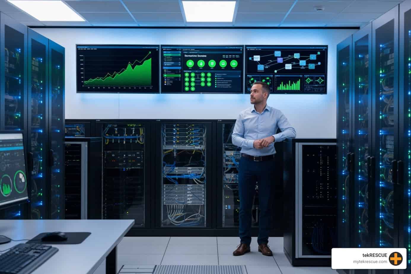 Infographic showing the evolution from reactive break-fix IT support with high costs and frequent downtime to proactive managed IT services with predictable costs, continuous monitoring, and strategic planning for business growth - it services company infographic 