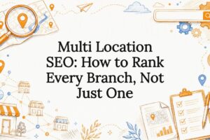 Decorative title card with SEO and local map sketches