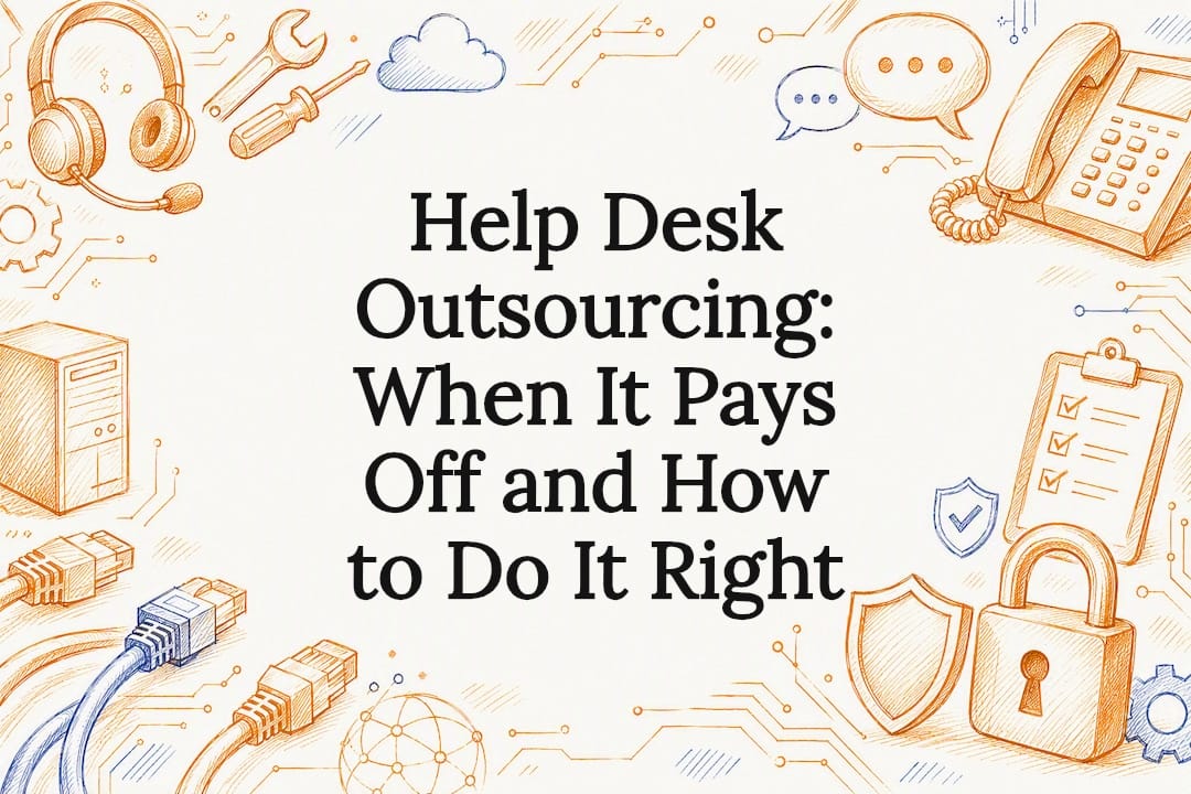 Decorative title card illustration for help desk outsourcing