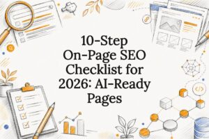 SEO checklist title card with sketch accents