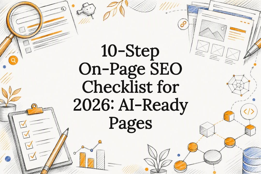 SEO checklist title card with sketch accents