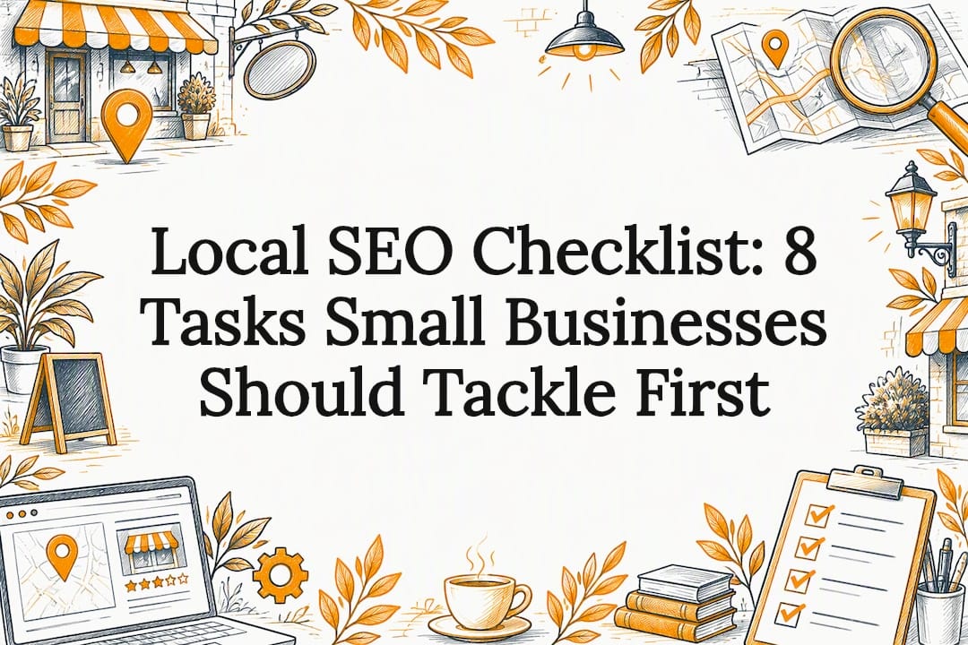 Hand-drawn local SEO title card illustration