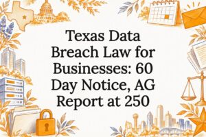 Sketch-style Texas data breach law title card