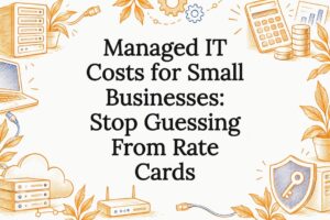 Sketches framing a managed IT pricing title