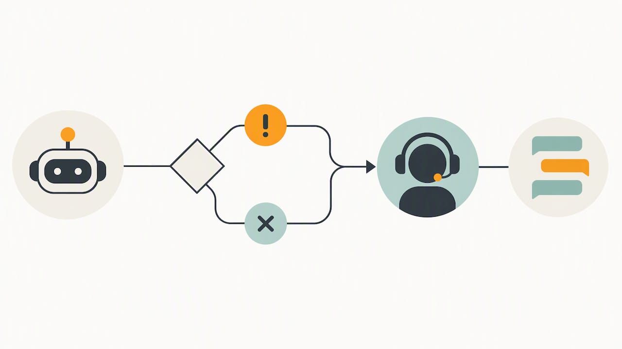 Illustrated AI support escalation carries context to a human