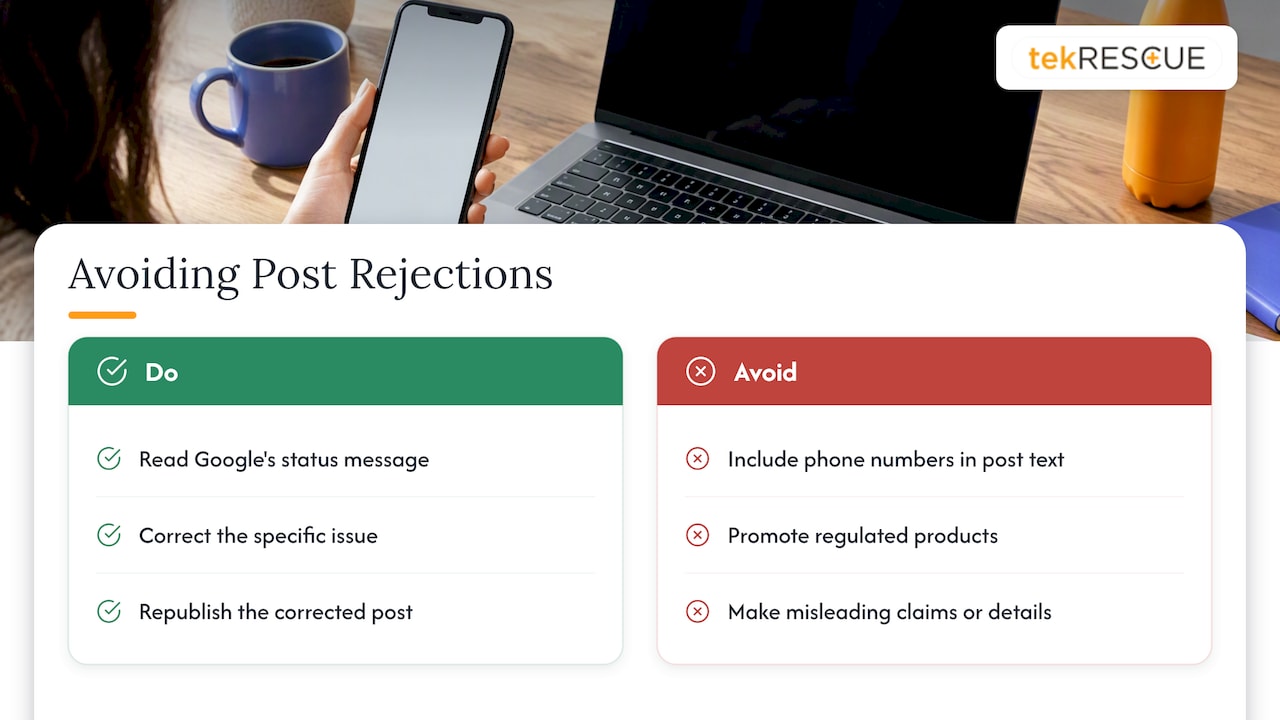 Google post rejection reasons and corrective steps
