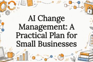 Sketch accents frame an AI change management title