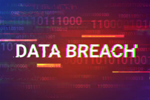 Glitching Data Breach text over binary code background