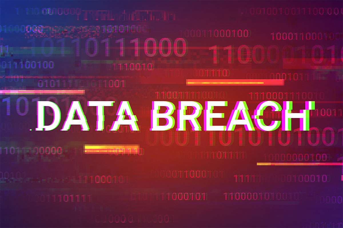 Glitching Data Breach text over binary code background